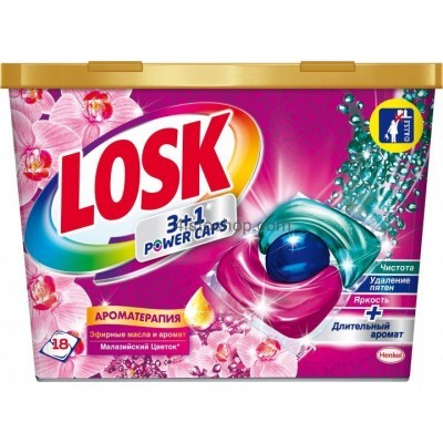 Капсулы для стирки Losk Трио-капсулы Ароматерапия Эфирные масла и Малайзийский цветок 18 шт