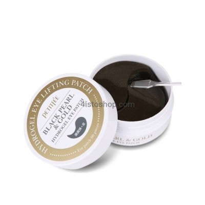Патчи под глаза Petitfee с коллоидным золотом и пудрой черного жемчуга Black Pearl & Gold Hydrogel 60шт