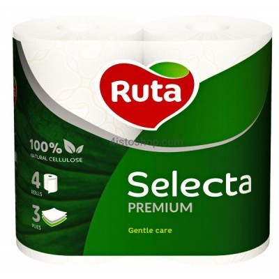 Туалетная бумага Ruta Selecta 3 слоя 4 рулонов Белая